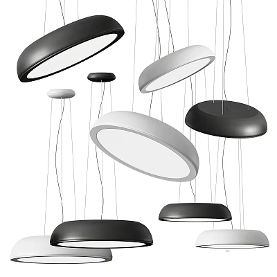 Modern Hanging Chandeliers with Black and White Circular Design in Contemporary Style 3d model