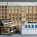 Multi Tiered Display Shelves With Wine Bottles Tea Boxes And Display Counter 3d model