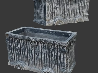 Carved Stone Square Bonsai Pot With Wheel Decorations And Intricate Patterns 3d model