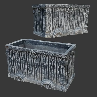 Carved Stone Square Bonsai Pot With Wheel Decorations And Intricate Patterns 3d model