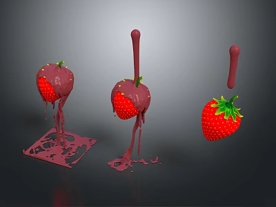 Fresh Strawberries With Chocolate Covered And Dripping Chocolate On Dark Background 3d model