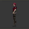 Game Movie Character With Red Hair Red Jacket Striped Pants Boots And Utility Belt