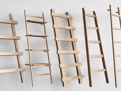 Wooden Ladders With Various Designs And Light Colored Wood Leaning Against Wall 3d model