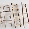 Wooden Ladders With Various Designs And Light Colored Wood Leaning Against Wall