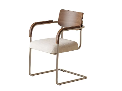 Modern Minimalist Single Chair With Wooden Backrest Armrests And Metal Frame 3d model