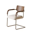 Modern Minimalist Single Chair With Wooden Backrest Armrests And Metal Frame