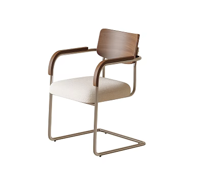 Modern Minimalist Single Chair With Wooden Backrest Armrests And Metal Frame 3d model