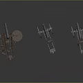 Three Ancient Military Cannons With Wheels In Different Styles And Gray Brown Colors