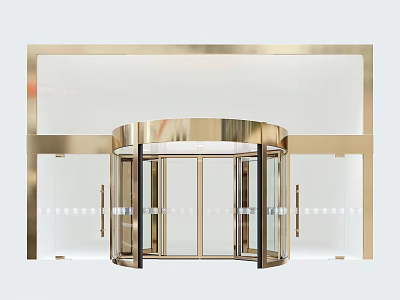 Gold Revolving Door Design For Commercial Entrance With Metal Frame 3d model