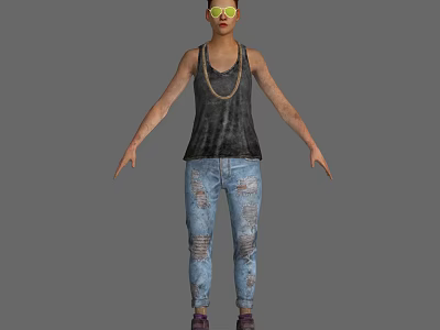 Game Movie Character In Black Tank Top Distressed Jeans Green Sunglasses Gold Chain Purple Shoes 3d model