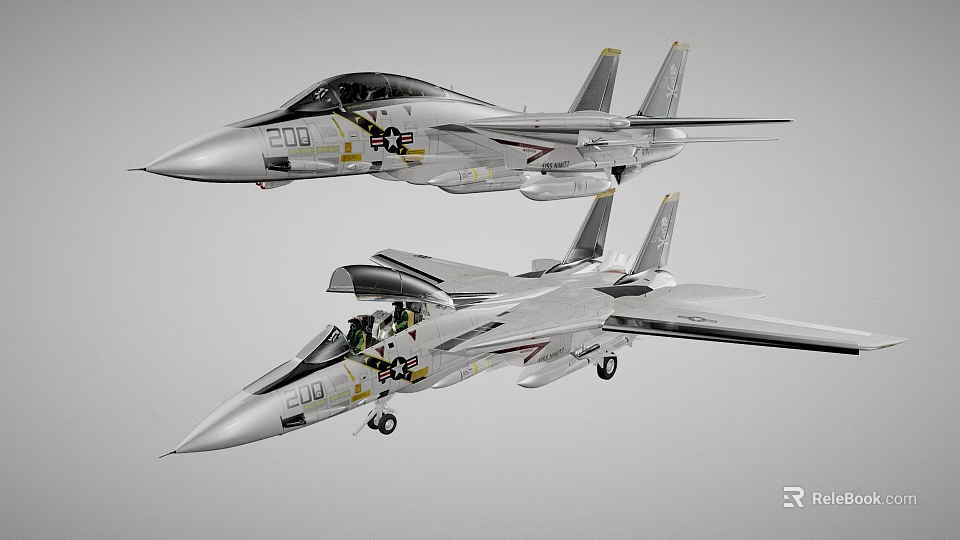 Silver Fighter Jets Displaying Two Cockpits Modern Design And Numbers 500 501 3d model 
