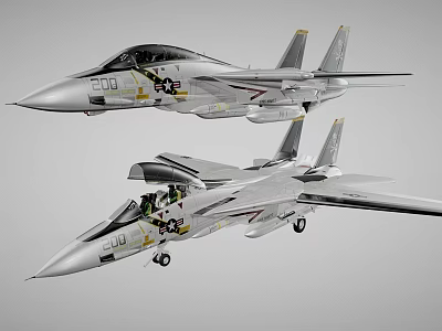 Silver Fighter Jets Displaying Two Cockpits Modern Design And Numbers 500 501 3d model