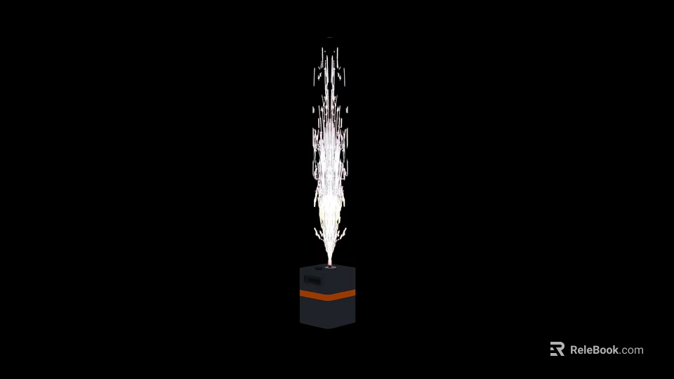 Industrial Commercial Equipment Black Cube With Orange Stripe And White Sparks Shooting Upward 3d model 