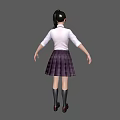 Woman Wearing White Shirt Red Bow Tie Purple Plaid Skirt And Black Knee High Boots