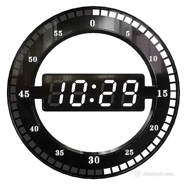 Digital Round Wall Clock with Black Frame and Numbered Minute Markings for Time 3d model