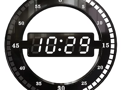 Digital Round Wall Clock with Black Frame and Numbered Minute Markings for Time 3d model