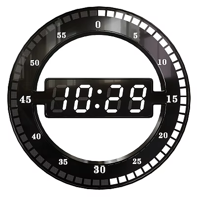 Digital Round Wall Clock with Black Frame and Numbered Minute Markings for Time 3d model