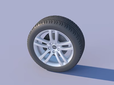 Car Tire with Silver Alloy Wheel Five Spoke Design Tread Pattern in 3D Rendering 3d model