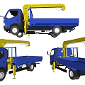 Blue Functional Utility Truck Featuring Yellow Crane Arm In Multiple Angles 3d model