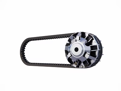 Black Toothed Belt And Silver Bladed Pulley Mechanical Drive Component 3d model
