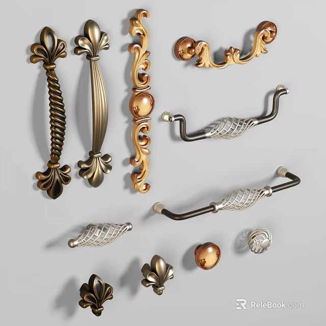Various Stylish Door Handles With Metal Brass Silver And Classic Modern Designs 3d model 
