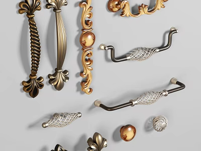 Various Stylish Door Handles With Metal Brass Silver And Classic Modern Designs 3d model
