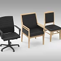 Set of Modern Leisure Chairs With Wooden Frame And Black Cushion Design