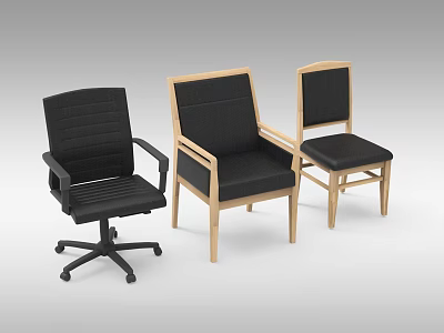 Set of Modern Leisure Chairs With Wooden Frame And Black Cushion Design 3d model