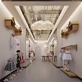 Kids Clothing Store Interior Featuring Cloud Pendant Lights Wooden Racks And Dresses On Child Mannequins