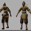 Traditional Male Character 3D Model In Yellow Top Brown Pants Green Belt Front Back Views