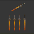 Floating Orange Red Gradient Sword With Four Arranged Blades Below