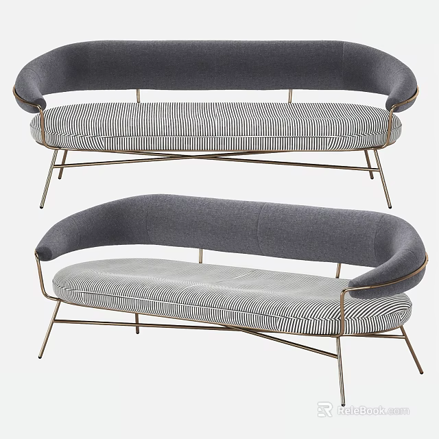 Modern Gray Multi Seater Sofa With Striped Cushion And Metal Legs 3d model 