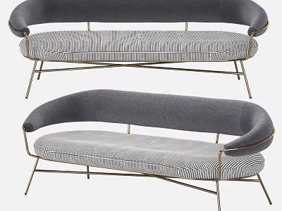 Modern Gray Multi Seater Sofa With Striped Cushion And Metal Legs 3d model