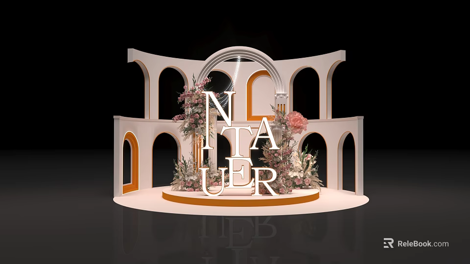 Photo Check In Spot With Arches Floral Decorations And NATURE Letters Elegant Layered Design 3d model 