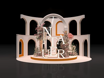 Photo Check In Spot With Arches Floral Decorations And NATURE Letters Elegant Layered Design 3d model