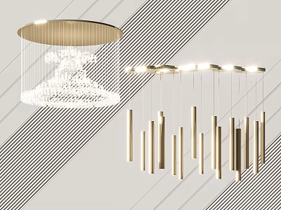 Modern Round Crystal Chandelier And Metal Column Hanging Design For Interior 3d model