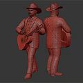 Men in Cowboy Hats Wearing Green and Light Blue Suits Playing and Carrying Guitars