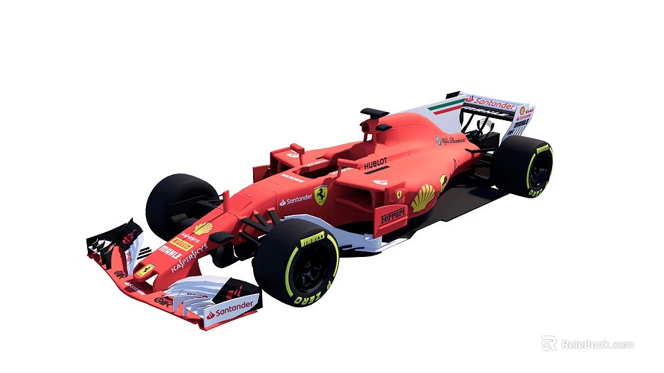 Red Ferrari Formula 1 Racing Car With Sponsor Logos And Black Tires 3d model 