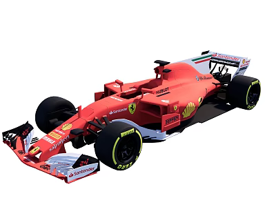 Red Ferrari Formula 1 Racing Car With Sponsor Logos And Black Tires 3d model