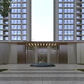 Modern High Rise Residential Building Entrance With Sleek Facade And Porch Lighting Design