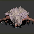 3D Character With Cat Ears Long Hair Black Outfit White Gloves And High Heels