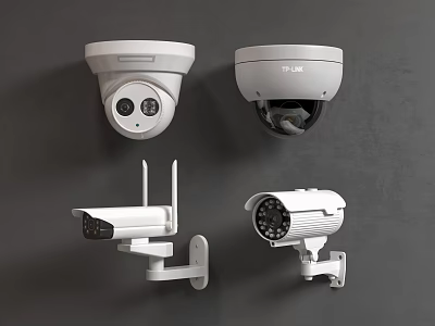 Different Surveillance Camera Types Including Dome Bullet and Wireless Models For Security 3d model