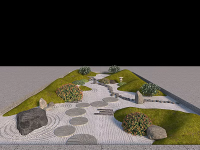 Garden Landscape Design With Stepping Stones Moss Covered Rocks And Green Plants 3d model