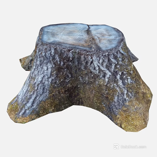 Natural Stone And Wood Tree Stump With Rustic Texture And Mossy Surface Design 3d model 