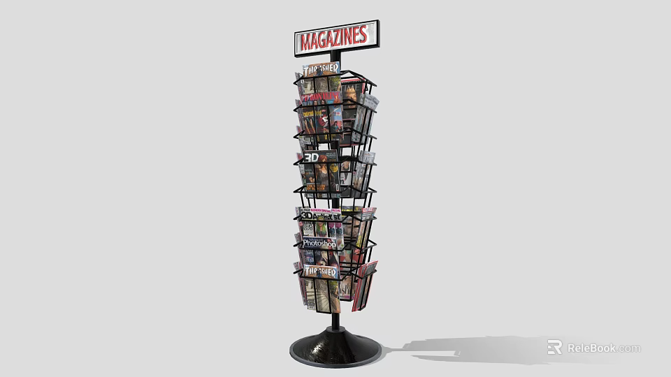 Rotating Multi Tiered Magazine Display Rack with Assorted Magazines for Retail Store 3d model 