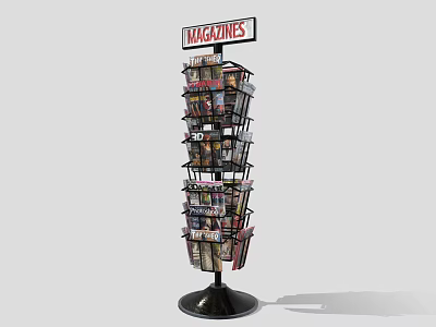 Rotating Multi Tiered Magazine Display Rack with Assorted Magazines for Retail Store 3d model