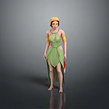 Game And Movie Female 3D Character Wearing Green Leaf Dress With Yellow Headpiece And Sleeves