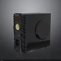 Modern Black Electronic Appliance Featuring Circular Panel Yellow Button And Sleek Design