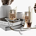 Stylish Decorative Ornament Set With Vases Dried Flowers Golden Candles Clock Stacked Books Aromatherapy Bottles