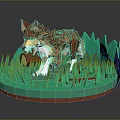 Polygonal Style Game Movie Character Dog Standing on Green Grass with Circular Base